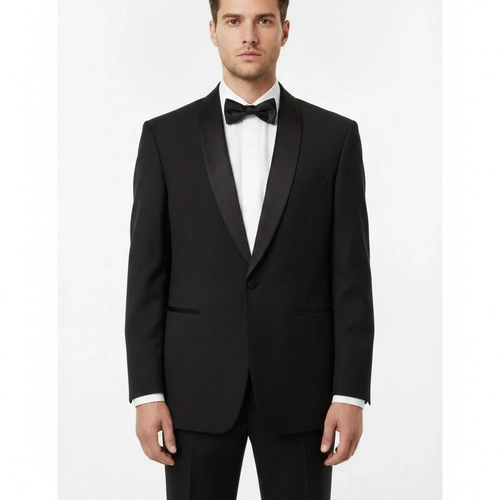 Cricketeer Tuxedo Jacket Mens 48R Black Wool Peak Lapel Vintage Single Button